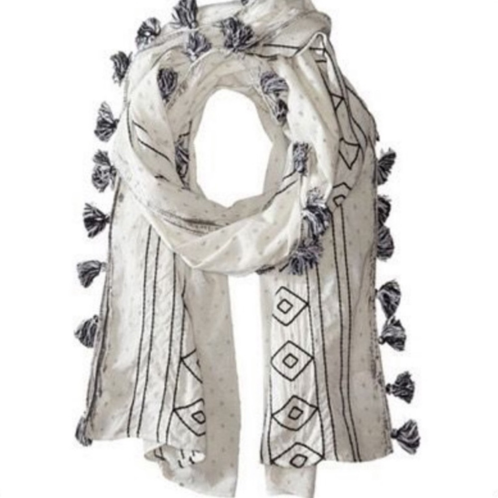 BCBG Black and White scarf with tassels